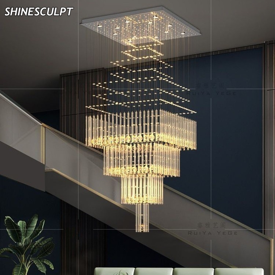 CH-022 Rectangular Crystal Staircase Chandelier - Image 2