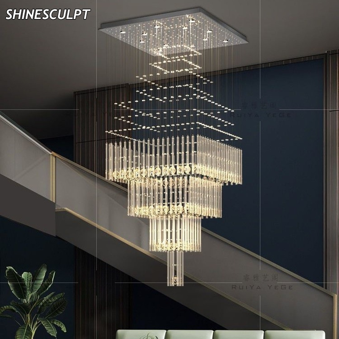 CH-022 Rectangular Crystal Staircase Chandelier - Image 3