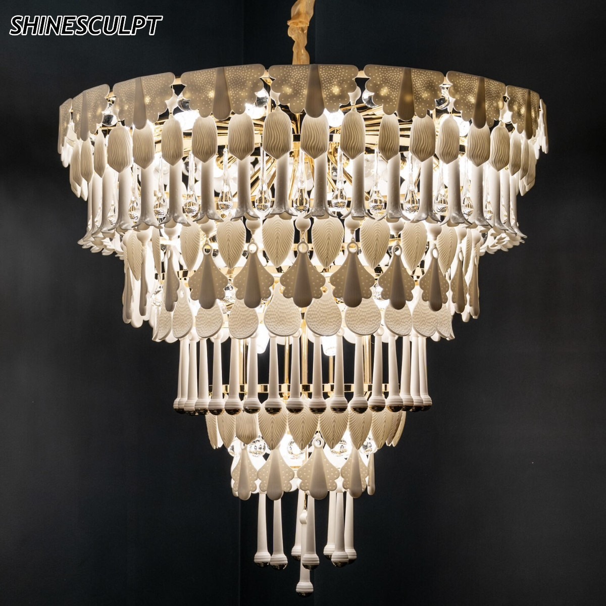 Ceramic tiered chandelier HM-Fourseasons in multi-colour hand-glazed ceramic