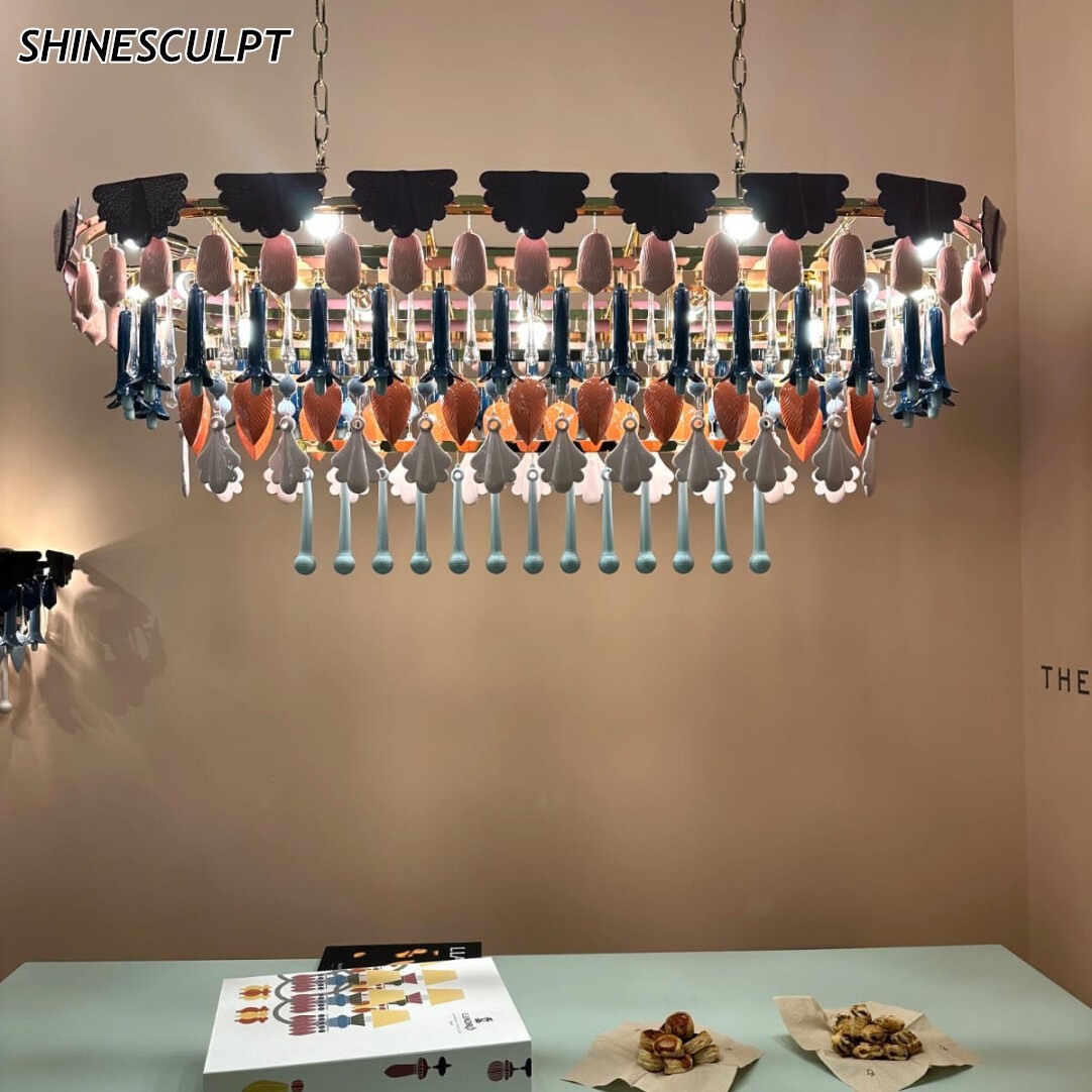 Ceramic tiered chandelier HM-Fourseasons in multi-colour hand-glazed ceramic