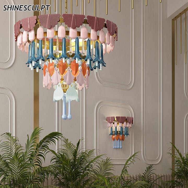 Ceramic tiered chandelier HM-Fourseasons in multi-colour hand-glazed ceramic