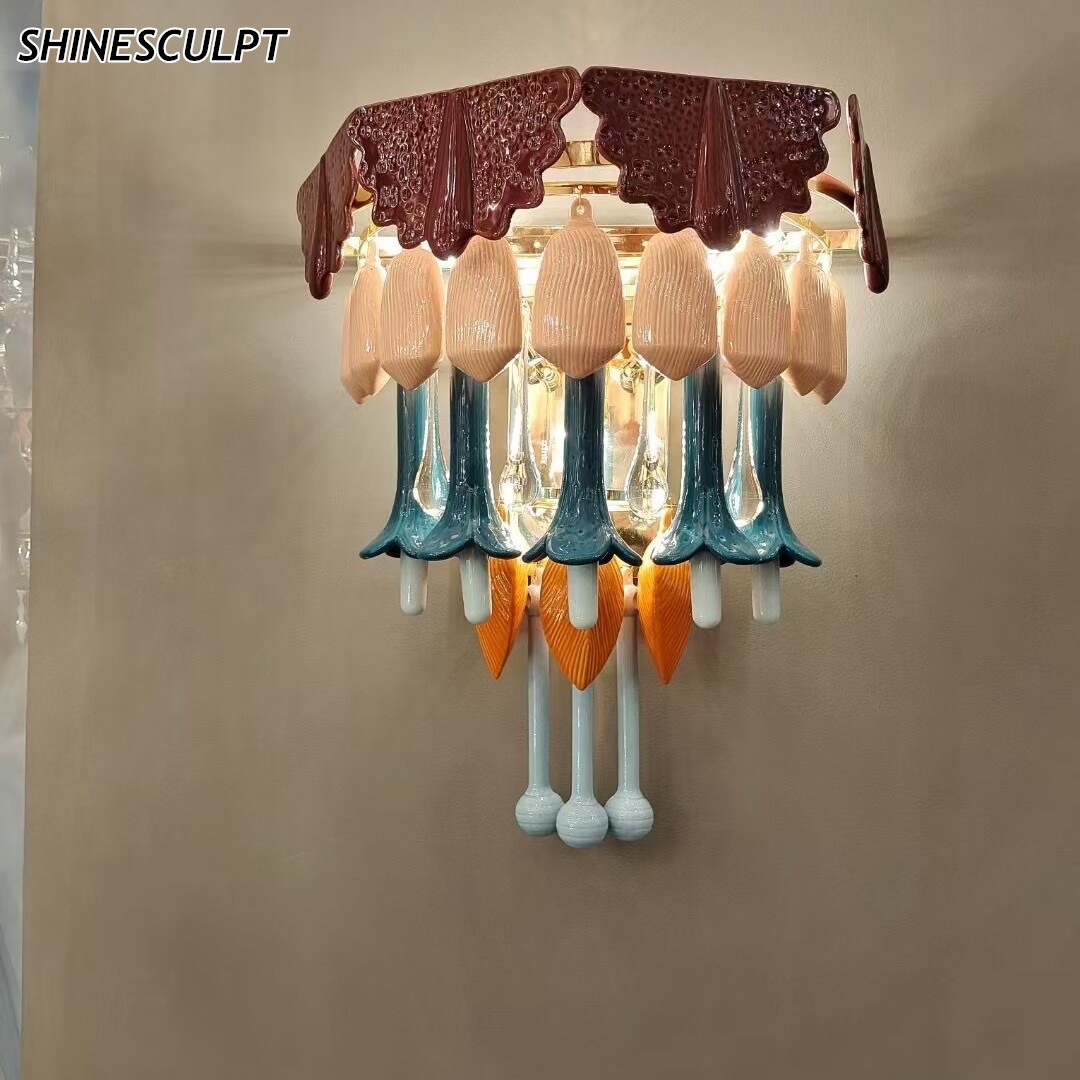Ceramic tiered chandelier HM-Fourseasons in multi-colour hand-glazed ceramic