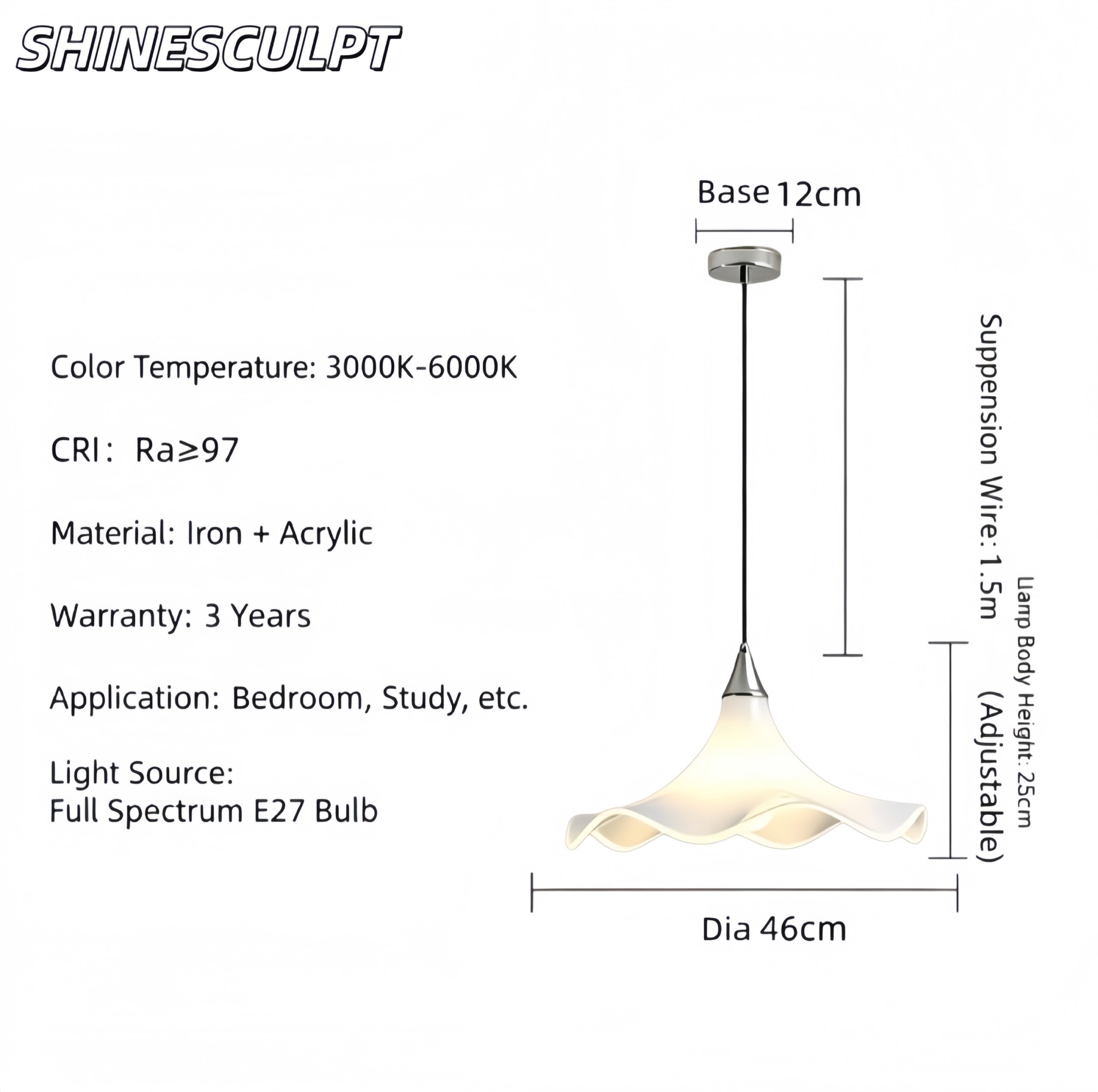 CL-002 Acrylic Ceiling Light with Iron Frame – Single E27, D46 x H25 cm, Flush Mount - Image 3