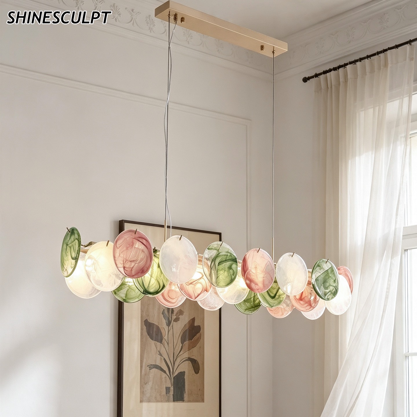 ShineSculpt handmade coloured art glass chandelier with petal glass discs - view 4