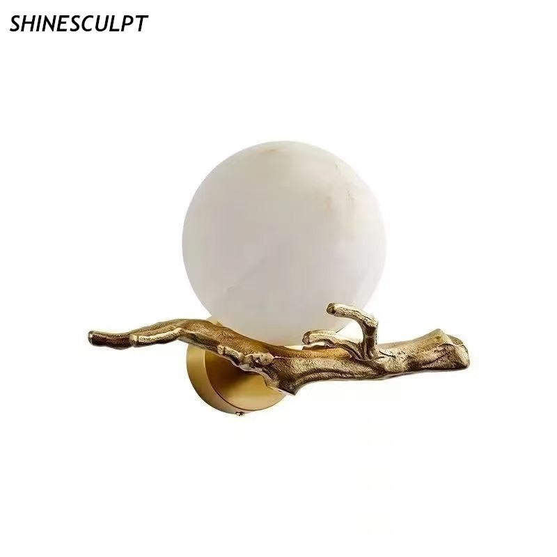 Full Copper Marble Wall Light - New Chinese Style