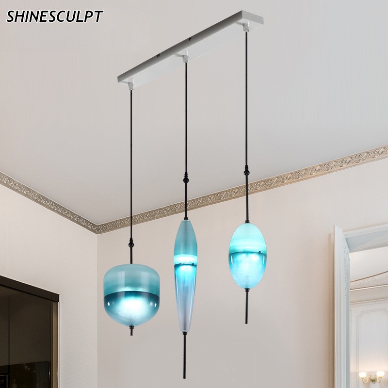 ShineSculpt gradient blue art glass pendant light, single head - view 3