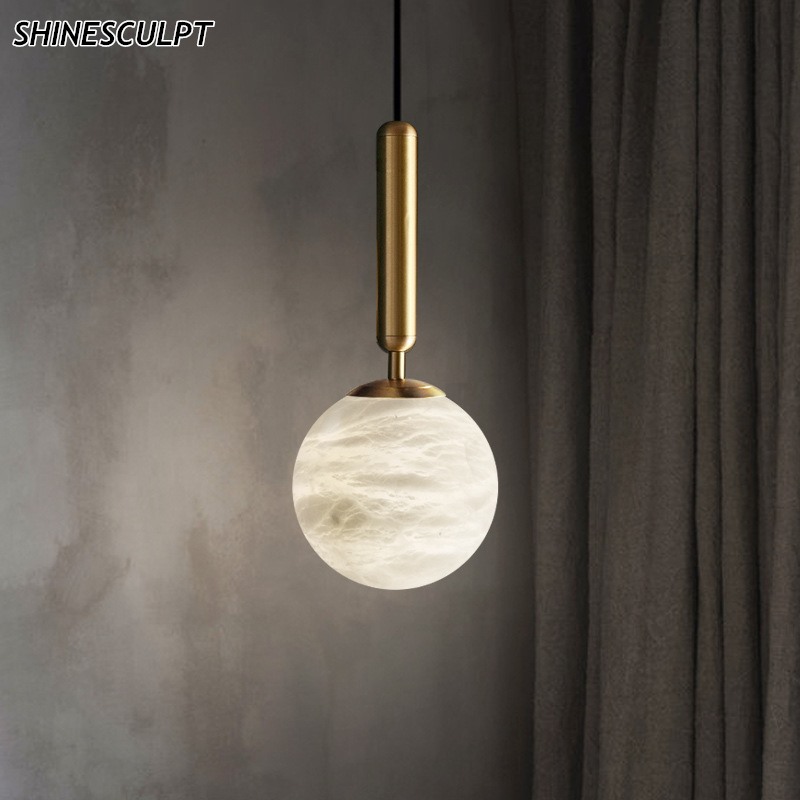 Natural Marble Bedside Pendant Light - Small Stone Pendant, 49 Models