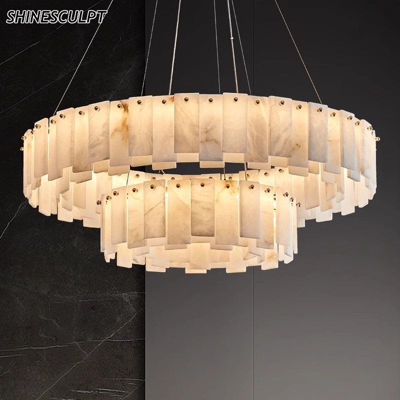 Natural Marble & Brass Pendant Light - Round or Linear, D45 to D100 cm