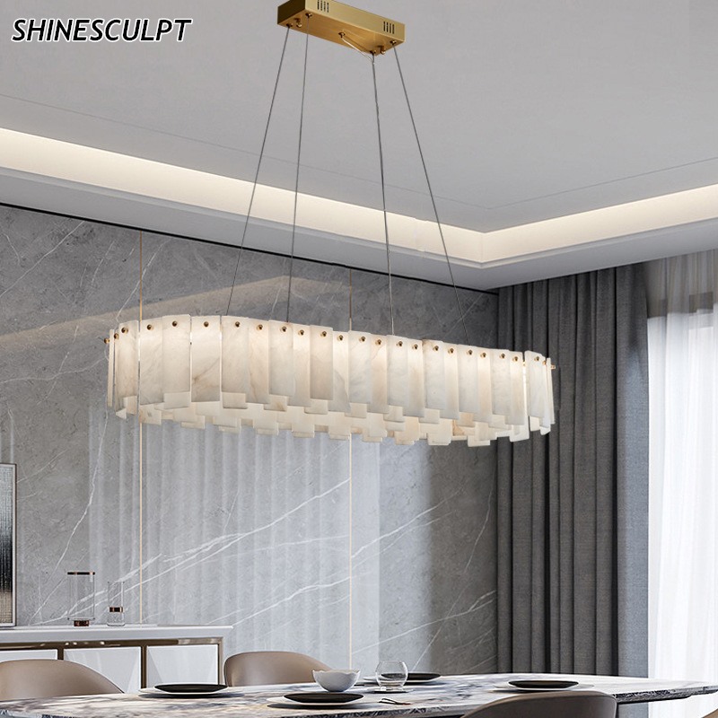 Natural Marble & Brass Pendant Light - Round or Linear, D45 to D100 cm