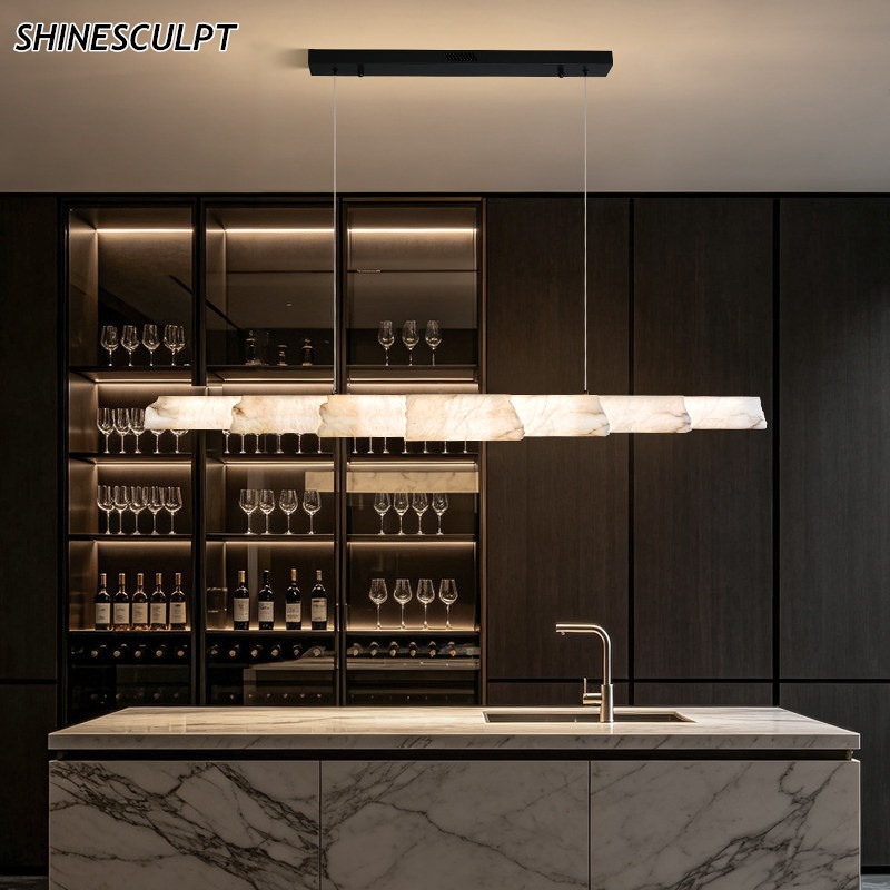 Natural Marble Dining Pendant Light - Spanish Stone Shade, 120 or 150 cm