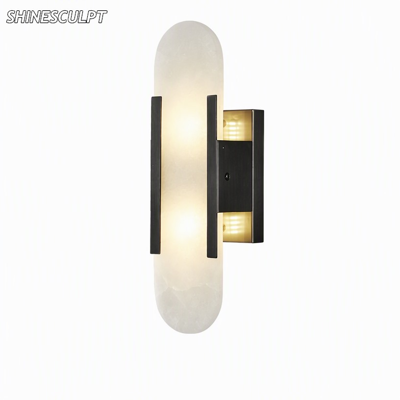 Natural marble wall light, design 26 in solid copper, front view