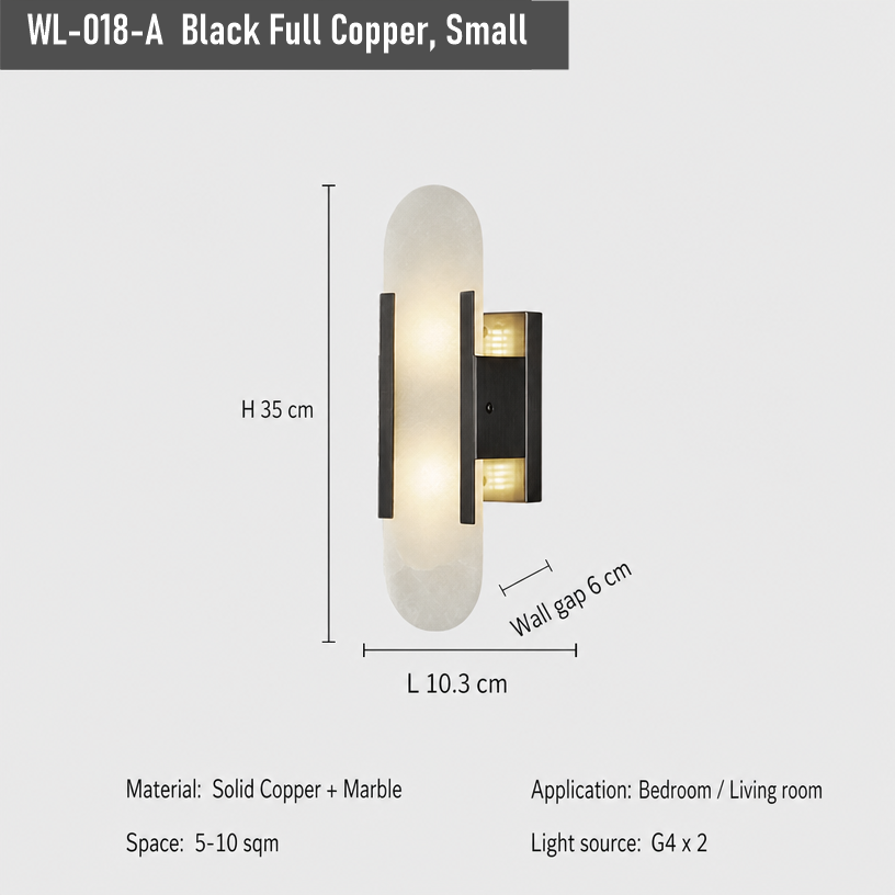 WL-018 Marble Wall Light – 35 / 50 cm Oval Shades, Full Copper or Iron - Image 2