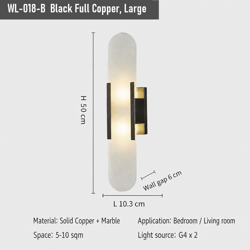 WL-018 Marble Wall Light – 35 / 50 cm Oval Shades, Full Copper or Iron - Image 3