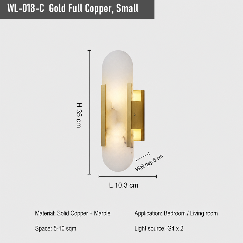 WL-018 Marble Wall Light – 35 / 50 cm Oval Shades, Full Copper or Iron - Image 4