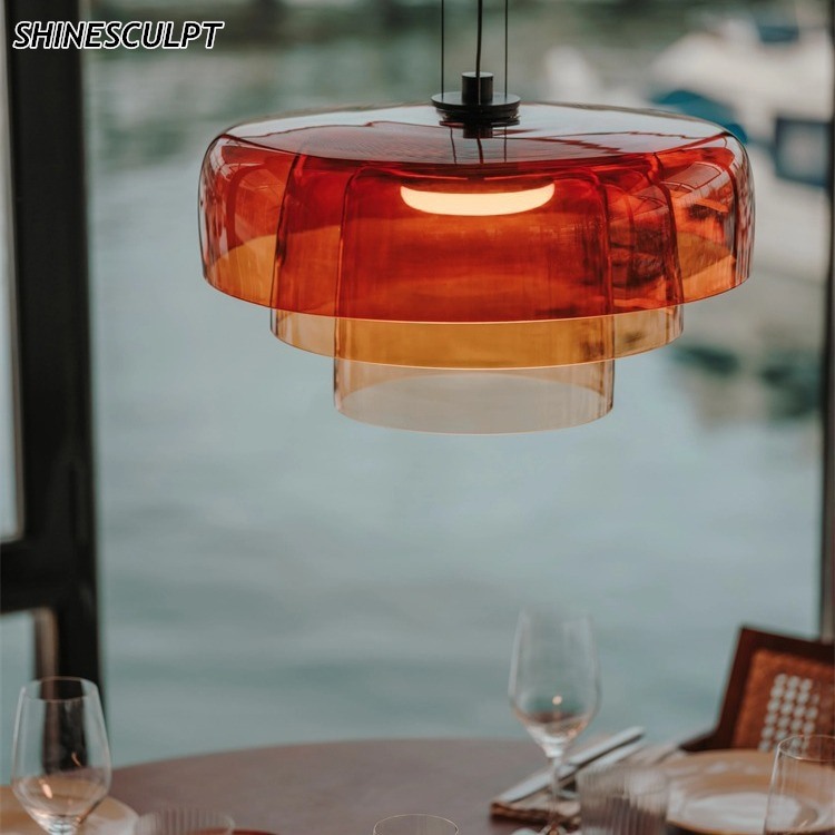 ShineSculpt Nordic cast art glass pendant light in coloured glass - view 2