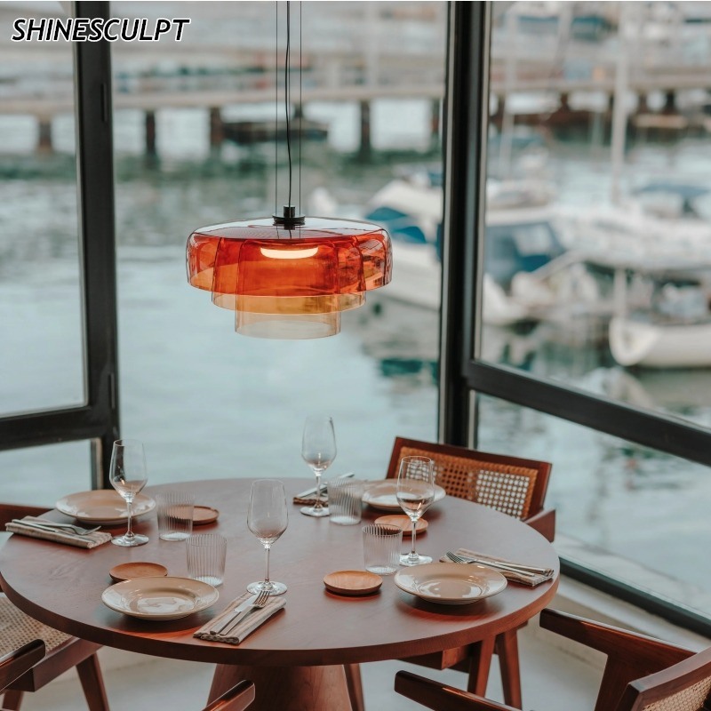 ShineSculpt Nordic cast art glass pendant light in coloured glass - view 3