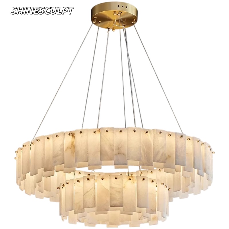 PL-004 Marble and Brass Pendant Light – Round or Linear, D45–D100 cm - Image 2