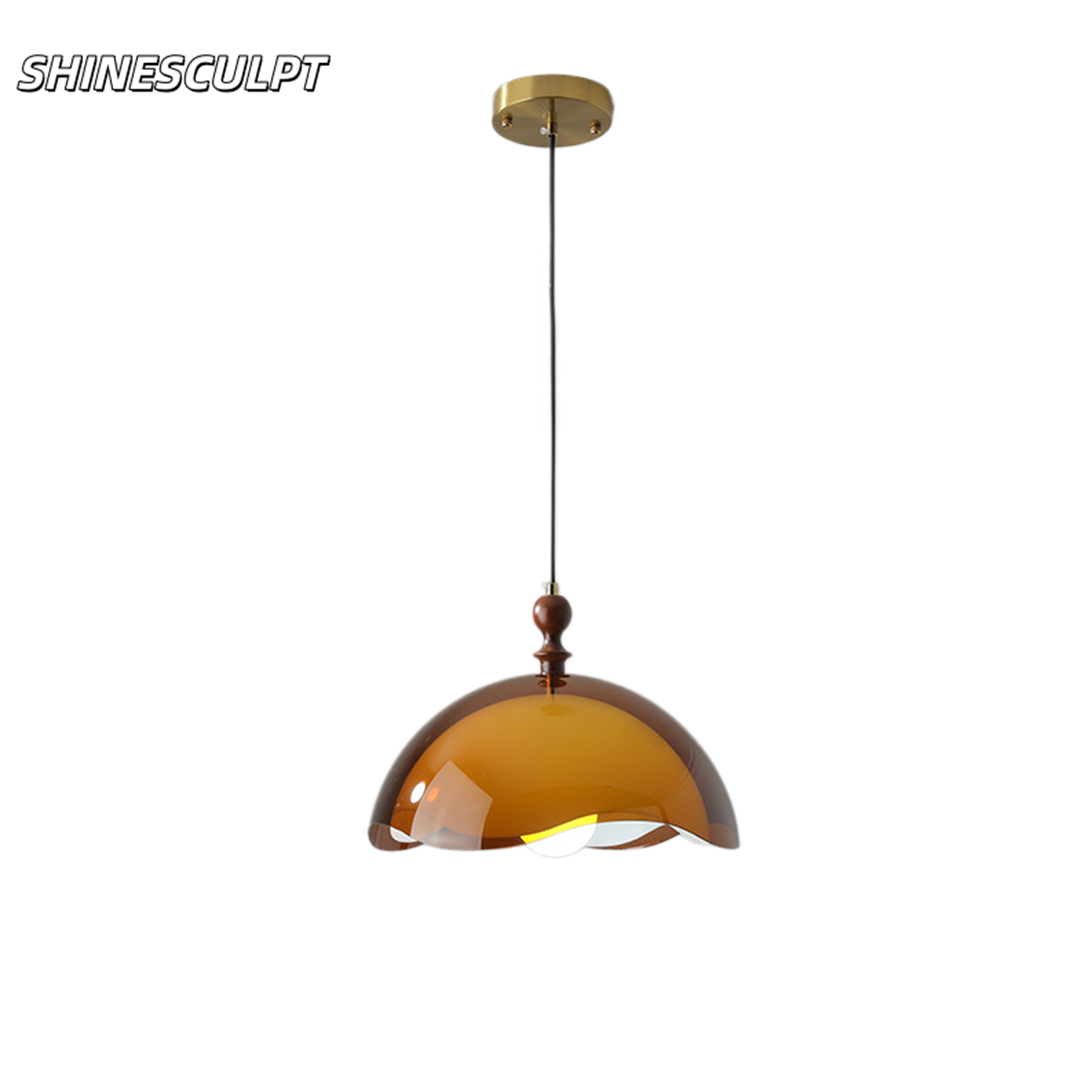 CL-006 Amber Glass Ceiling Light - Single E27, D35 x H120 cm, Cord or Swing Arm - Image 2