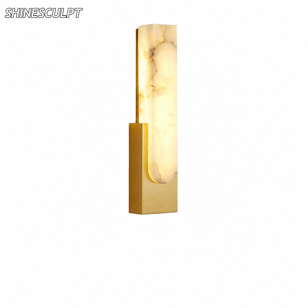 WL-017 marble wall light in gold with 50 cm marble shade, white background